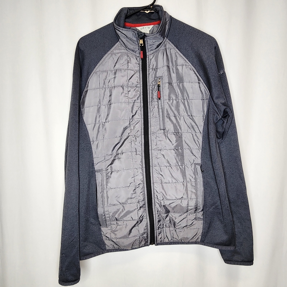 Orvis Full Zip Hybrid Jacket Gray Quilted Mens Size Medium LightWeight